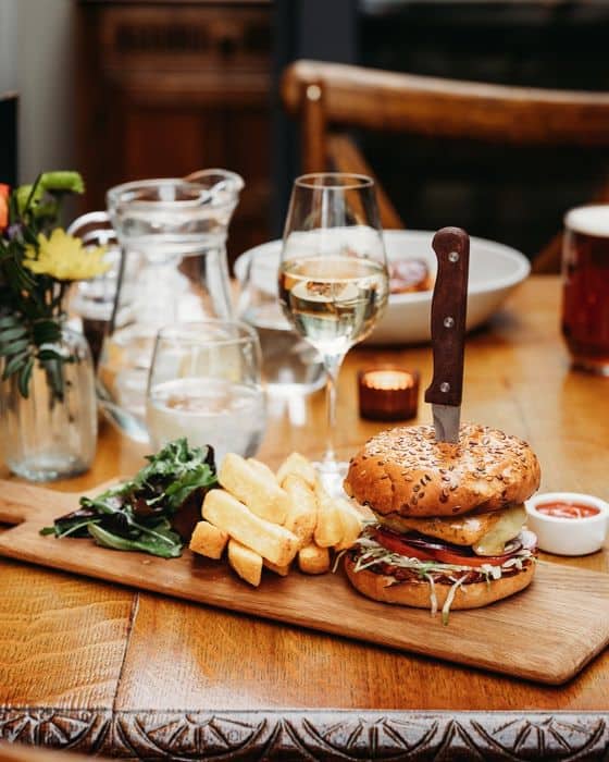Burger and Chips at The Chequers