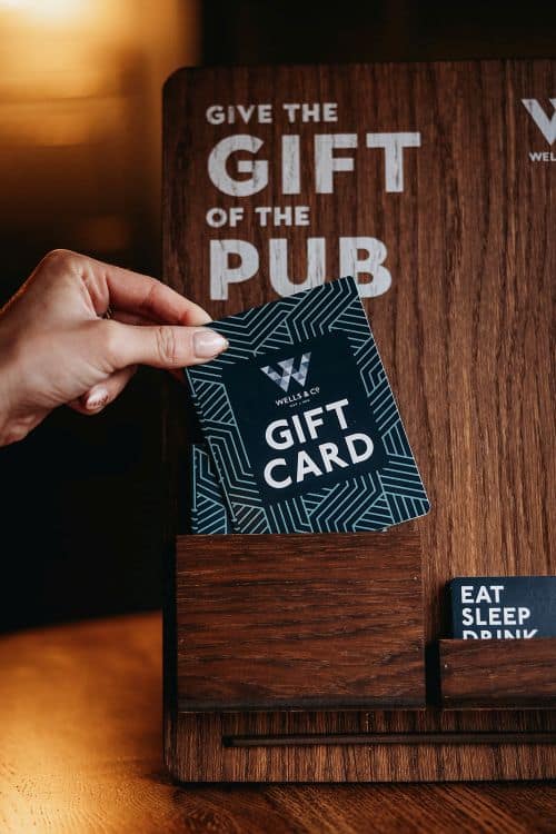 A pub gift card stand