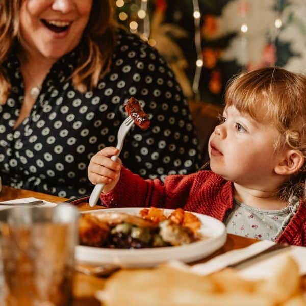 Family enjoying Christmas food